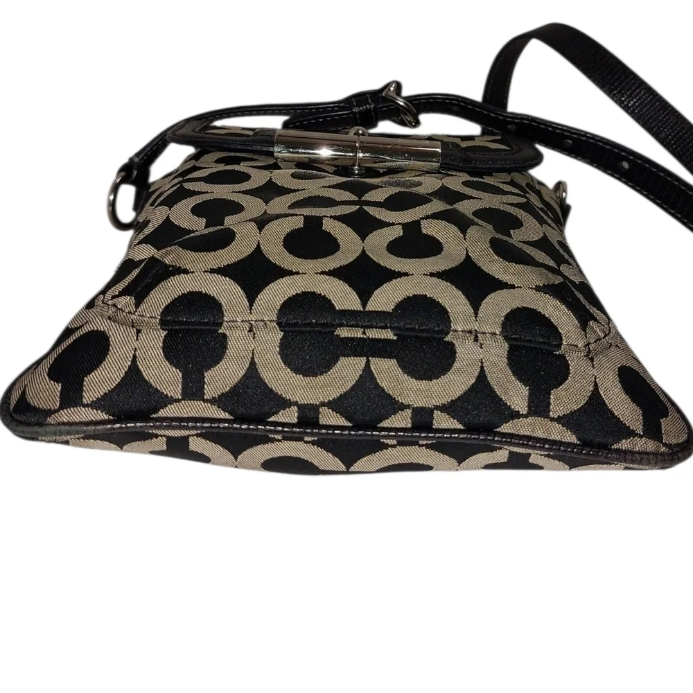 Coach Black and Cream Crossbody Bag with Monogram Pattern